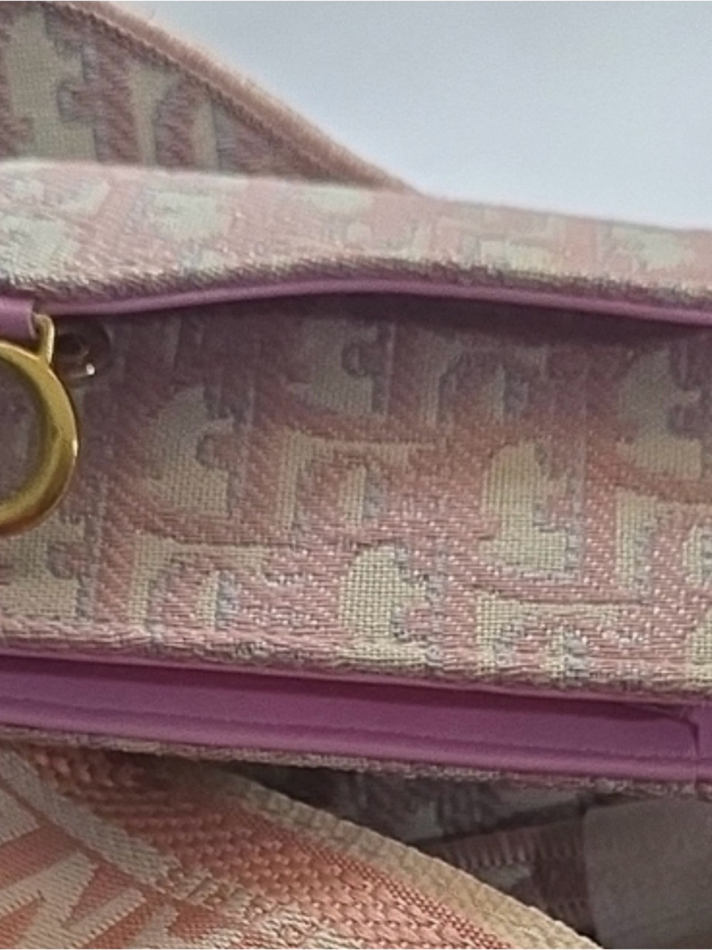 ADior Pink Monogram Canvas Card Holder with Gold 'D' Charm - Picture 4 of 6